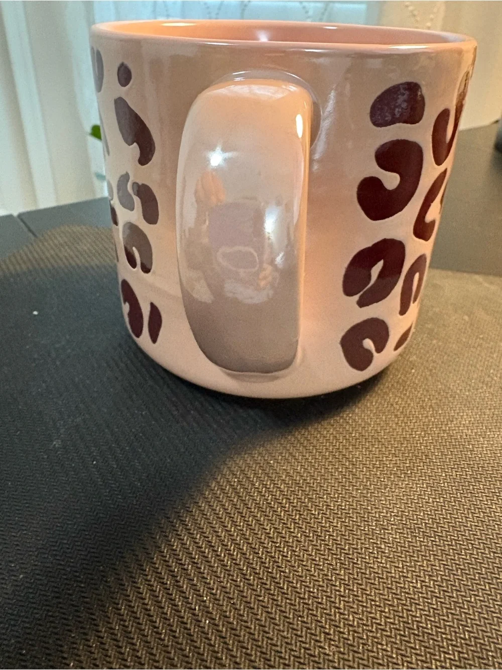 Market Square  New pink pearlescent finish w/ brown animal leopard mug 16 ounces